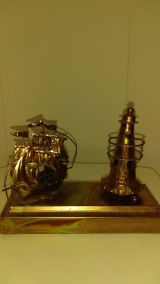 Copper Ship & Lighthouse Spinning Music Box Plays Tune Of You Light Up My Life