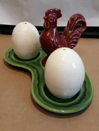 Rooster And Eggs Salt And Pepper Shakers And Stand
