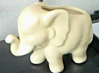 Mid Century Art Pottery Yellow Elephant Planter Trunk Up 6.  5 ",