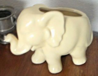 Mid Century Art Pottery Yellow Elephant Planter Trunk Up 6.  5 