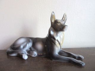 Hollohaza Porcelain German Shepard Dog Figurine.  Hungary.  4834