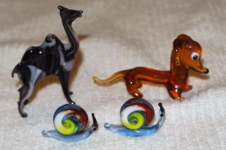 Variety Of Hand Blown Glass Miniatures - Camel,  Dog & 2 Snails - All