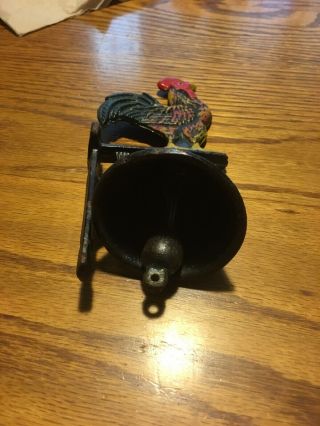 Vintage Wall Mount Cast Iron Rooster Dinner Bell W/metal Clapper.
