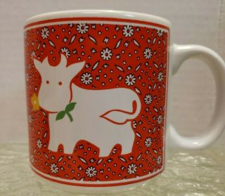 Vintage Cow Coffee Cup Mug Jsny Calico Country Red Ceramic Porcelain Euc