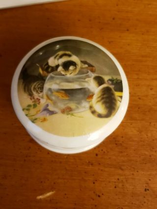Small Vintage Trinket Box With Cats Fish Bowl Crownford Giftware England