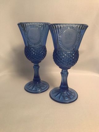 Vintage Avon Fostoria 1976 George & Martha Washington Cobalt Blue Glass Goblets