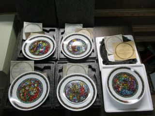Limoge Noel Vitrail Christmas Plates Set Of 5 With 