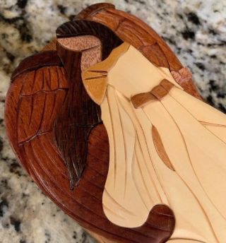 Carver Dans Hand Crafted Wood Angel Wings Jewelry Trinket Puzzle Box Brown Multi 2