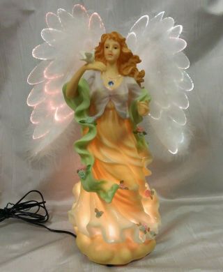 Large 14 " Fiber Optic Angel With Moving Wings And Faux Blue Topaz Birthstone