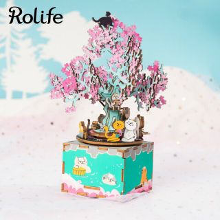 Rolife Diy Wooden Music Box Sakura Cherry Blossoms Home Decor Gift For Girl Kids