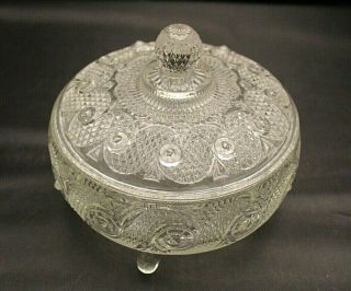 Vintage Avon Footed Clear Glass - Textured Candy Trinket Dish W/lid