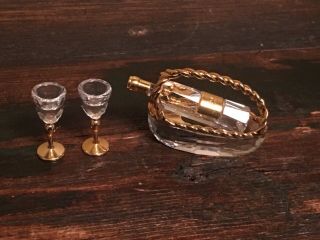 Swarovski Crystal Memories Champagne Bottle 2 Glasses And Basket Figurine Swan