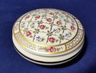 Vintage Limoges Castel France Round Porcelain Trinket Box Flowers W/ Gold