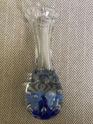 Joe Rice 2010 Glass Paperweight Vase Clear & Blues 6 3/4 "
