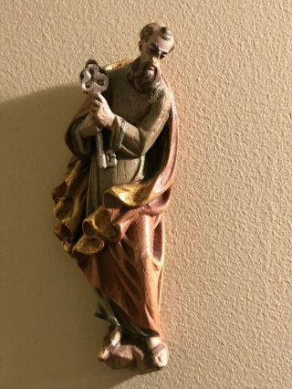 Hand Carved And Hand Painted Wood Hanging Saint Peter With Keys - 6.  5 Inches