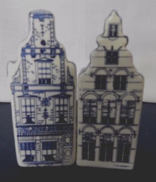 Vintage Hand Painted Delft Blue House Salt And Pepper Shakers