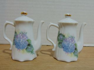 Ann Yoder Teapot Shaped Salt And Pepper Shakers Hand Decorated