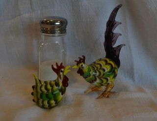 Art Glass Rooster And Hen By Lenox " Barnyard Brilliance " No Chips Or Cracks