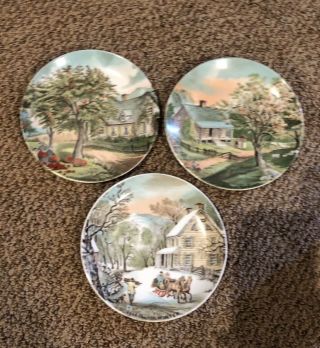 Set Of Three Currier & Ives Small Season Plates 6 3/8” Autumn,  Spring,  & Winter