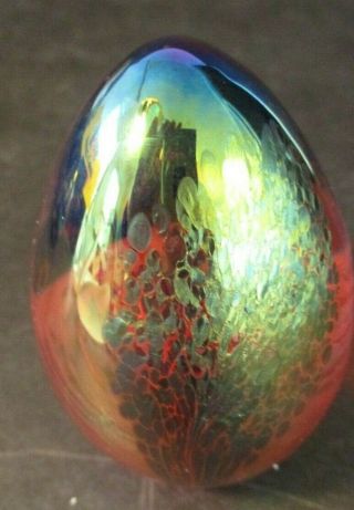 Glass Paperweight Egg Shape W/ Bubble & Flower Center Marked Ges.  94