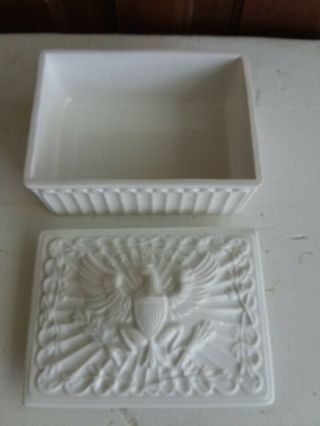 Vintage Italy Ceramic Art Dresser Trinket - Eagle Dish & Lid Tray - White