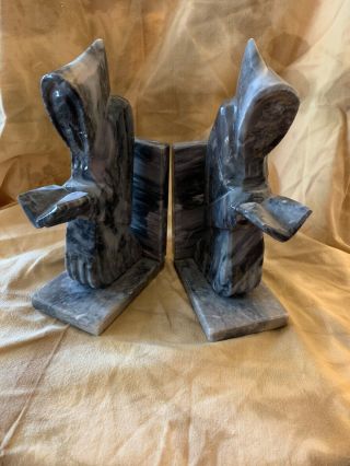 Onyx Marbled Looking Gray Monk Bookends - Reading Hooded Figures 9”