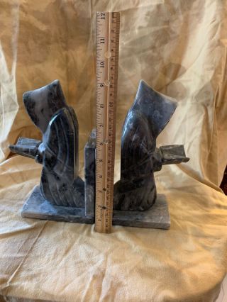 Onyx Marbled Looking Gray Monk Bookends - Reading Hooded Figures 9” 3