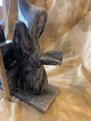 Onyx Marbled Looking Gray Monk Bookends - Reading Hooded Figures 9” 4