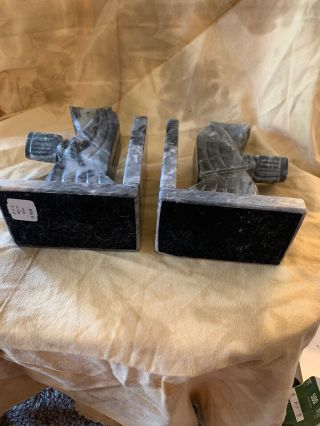 Onyx Marbled Looking Gray Monk Bookends - Reading Hooded Figures 9” 6