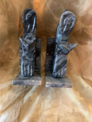 Onyx Marbled Looking Gray Monk Bookends - Reading Hooded Figures 9” 8