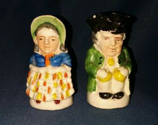 Vintage Colonial Man And Woman Sitting On Stools Salt And Pepper Japan