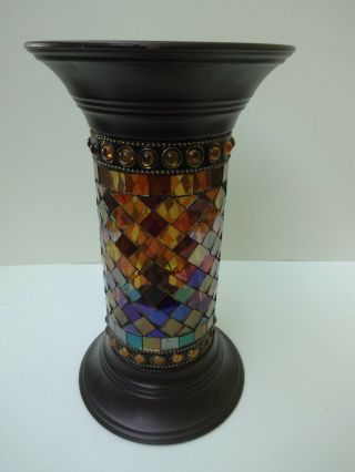 Partylite Global Fusion 9 Inch Mosaic Pillar Column Candle Holder Retired Brown