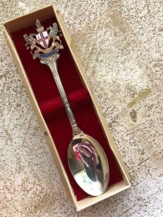 Vintage Souvenir Spoon London Made In England Hilcrest Enamel Crest Dragons Box
