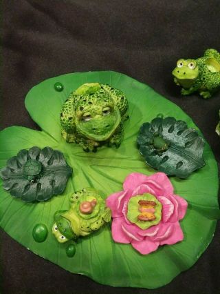 Miniature Resin Tea Set.  Frogs On Lillie Pads
