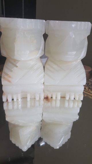 Onyx Alabaster Bookends Mayan Aztec Hand Carved Tiki Mexico Pair 5.  5 " Tall (2)