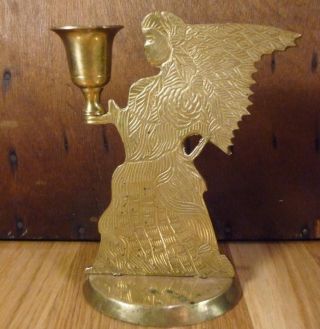 Vtg 6 1/2 In Tall Cast Brass Ornate Angel Candle Holder Candlestick Taper Xmas