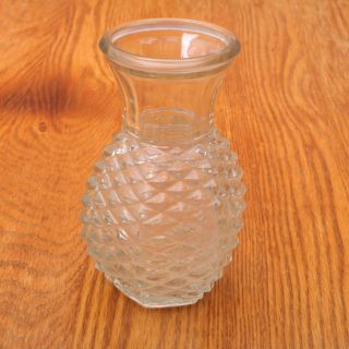 Small Clear Glass Flower Vase Diamond Pattern Vintage