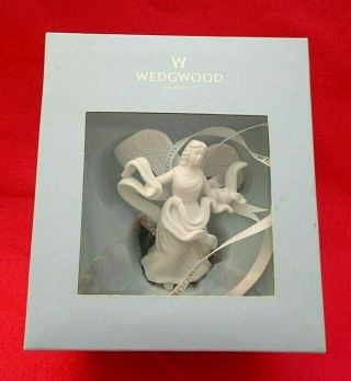 Wedgwood Angel W/ Arms Extended Christmas Ornament,  White China,  3.  5 " Tall,  Mib