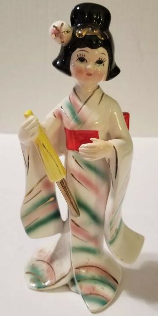 Asian Porcelain Girl In Kimono Holding Umbrella By Lego Japan