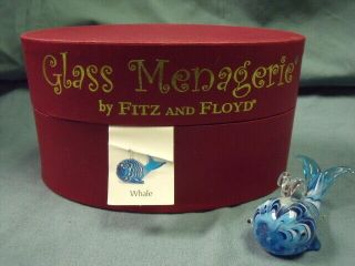 Fitz & Floyd Glass Menagerie Whale Figurine Hand Blown Art Glass Box O1