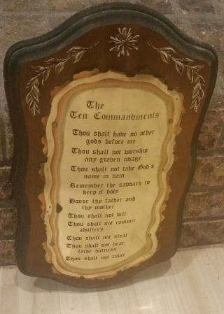 Vtg Homco The Ten Commandments Brass Tone & Wood 18 - 1/2 " By 10 - 3/4 " Wall Plaque