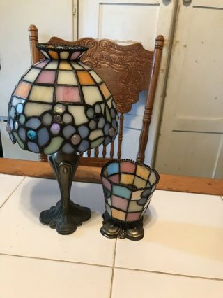 Partylite Hydrangea Tiffany Style Stained Glass Tea Light Candle Lamp & Votive