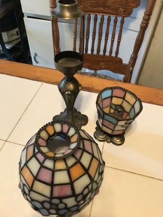 PARTYLITE HYDRANGEA TIFFANY STYLE STAINED GLASS TEA LIGHT CANDLE LAMP & Votive 2