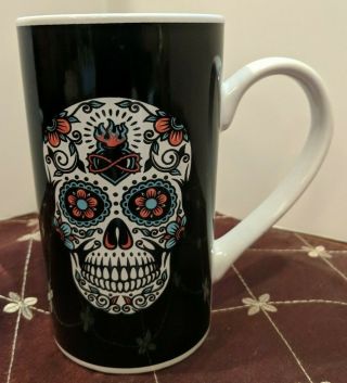 Sugar Skull Day Of The Dead B&w Tall Large Coffee Tea Mug Cup