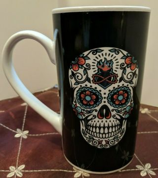 Sugar Skull Day of the Dead B&W Tall Large Coffee Tea Mug Cup 3