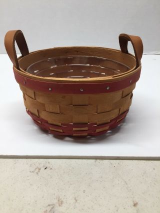 5”x7” Round Longaberger Basket With Red Trim And Protector