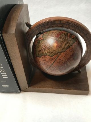 Vintage Turning Globe Book Ends 1960’s Olde World Globe Quality Made in Italy 3
