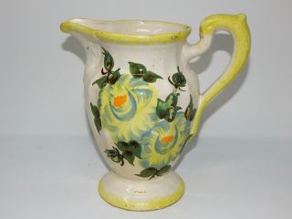 Early Vintage Cash Family Pottery Yellow Floral Pitcher Large 9 "