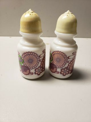 Vintage Avon Milk Glass Mod Floral Salt & Pepper Shakers