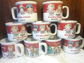 Campbell ' s soup mugs with Tin collectable train set of 9 mugs 1993 & 1997 6